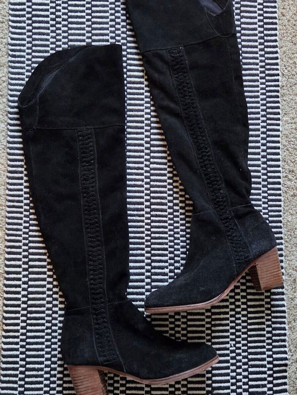 Coconuts By Matisse Black Suede Over the Knee Boots Braided Side Boho Cowboy Sz8